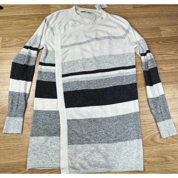 Loft Women’s Size XS White Gray Waterfall Open Front Cardigan Wool Blend NEW - Picture 1 of 7
